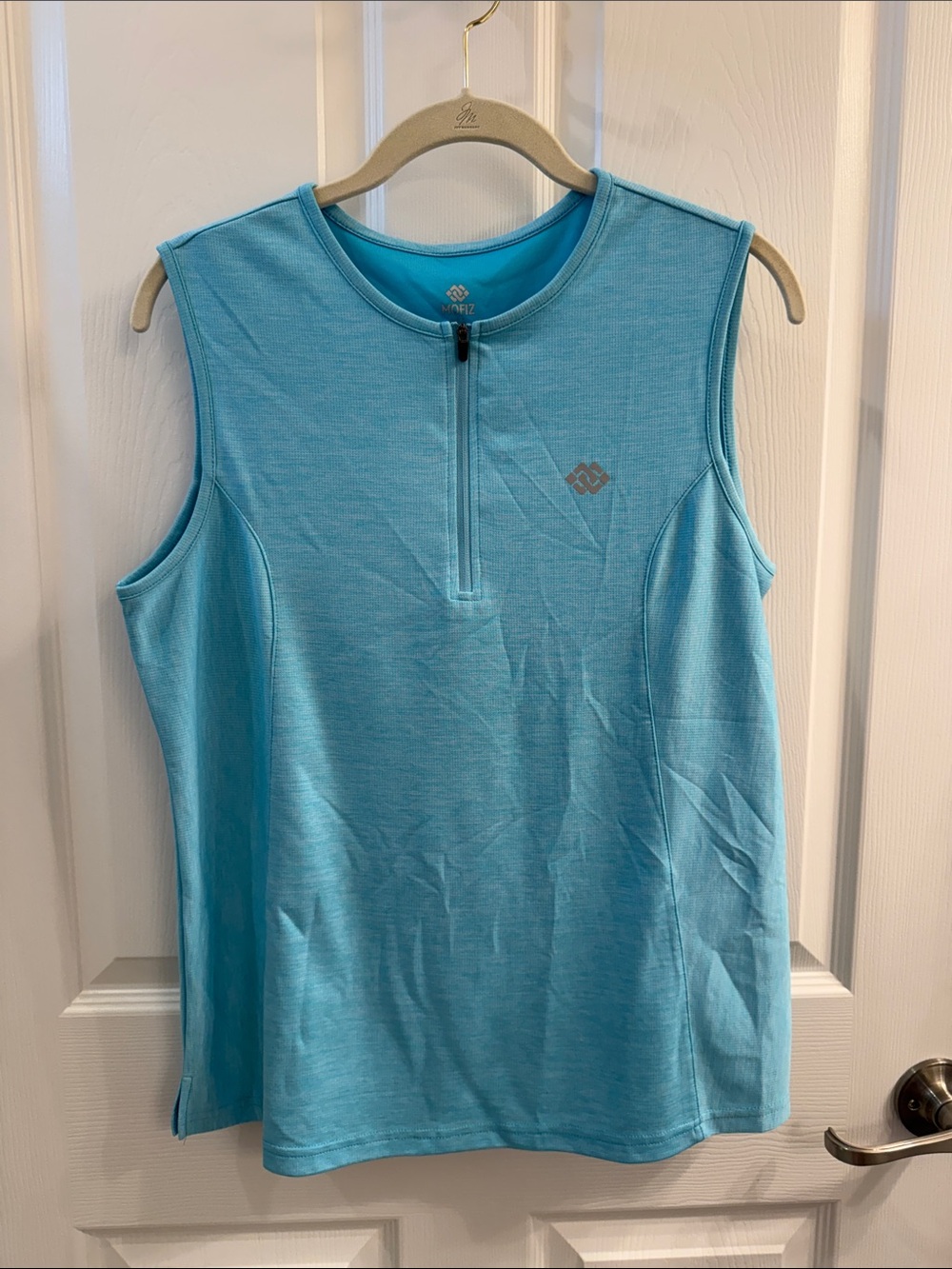 Light Aqua Blue Sleeveless Zip-Front Tank Top by Mofiz